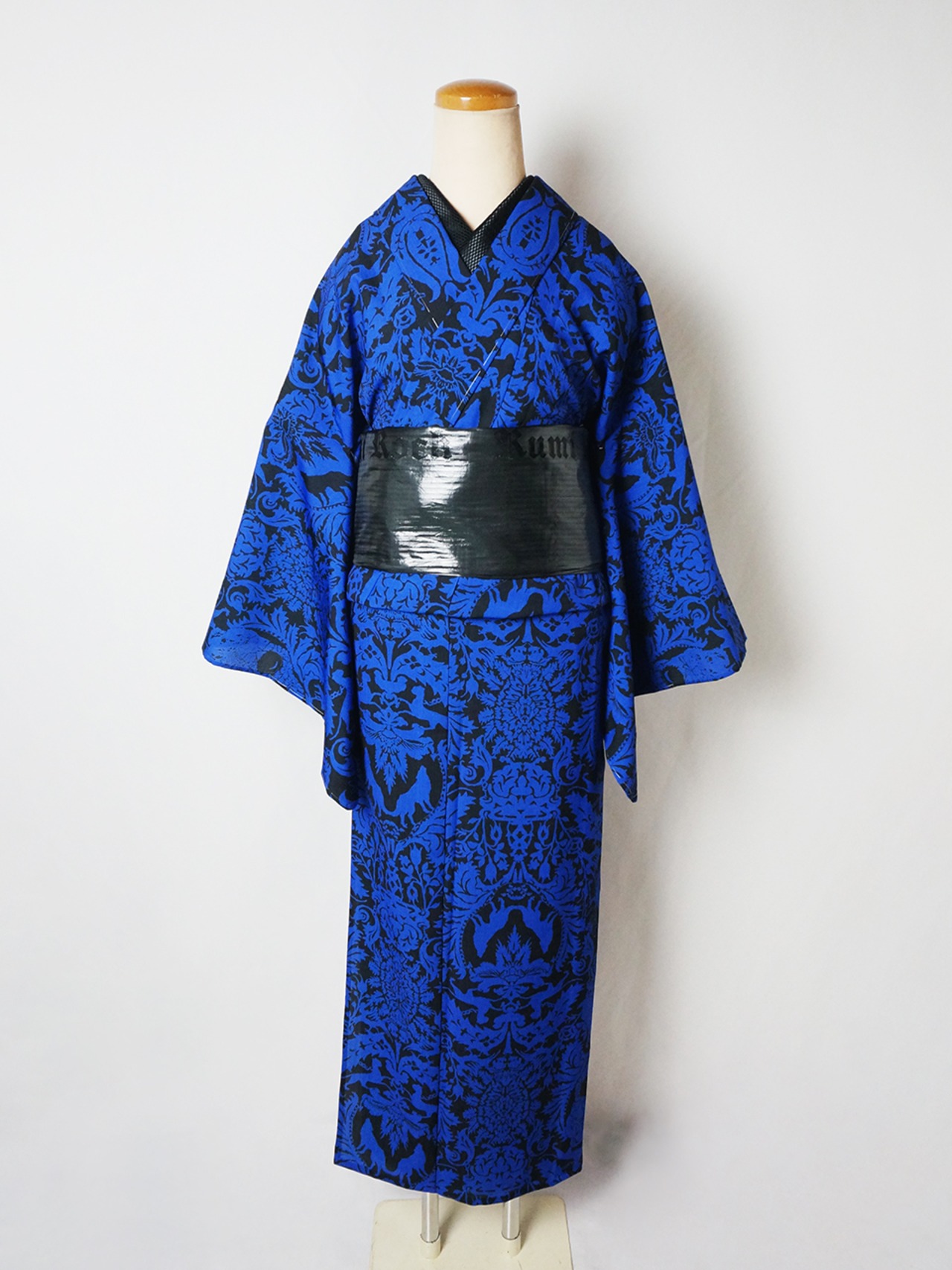 【受注商品】RumiRockセオαゆかた「ドクロ更紗」青×黒　[A765]