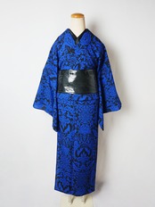 【受注商品】RumiRockセオαゆかた「ドクロ更紗」青×黒　[A765]