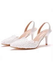 【0296】Floral Lace Pointed Heel Pumps Shoes