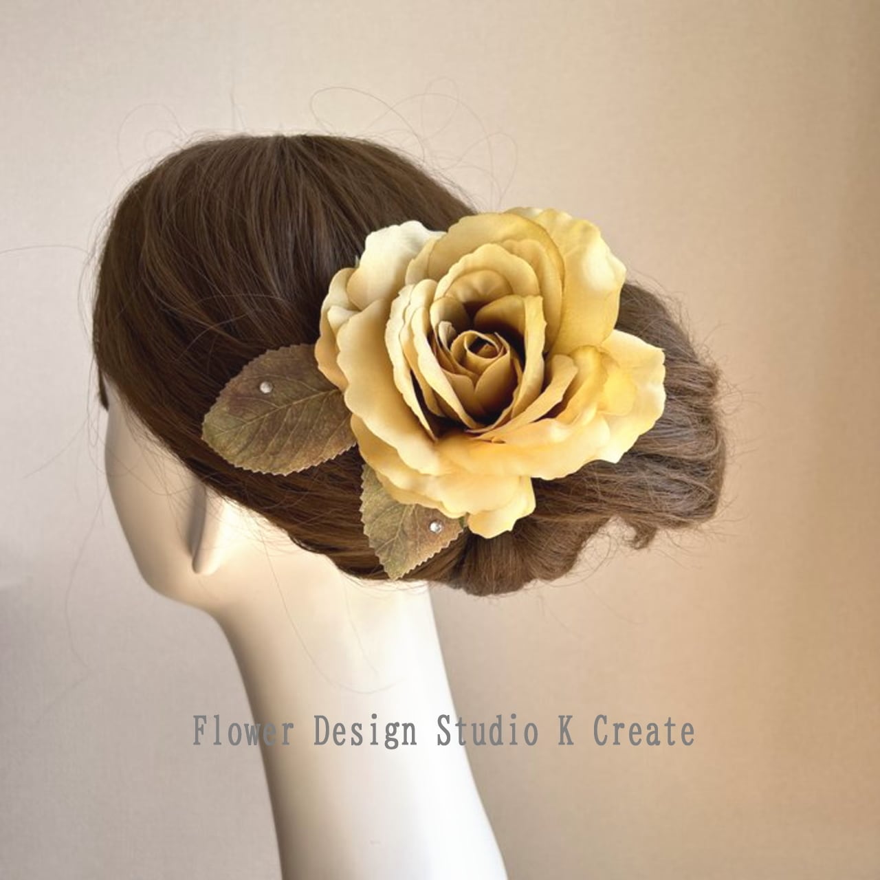 フラメンコ・ダンス髪飾りに♡マスタードイエローの薔薇の髪飾り フラメンコ フローレス ワイヤー仕上げ 薔薇 13cm 黄色 マスタード イエロー ヘッドドレス ダンス 髪飾り 頭飾り 花飾り