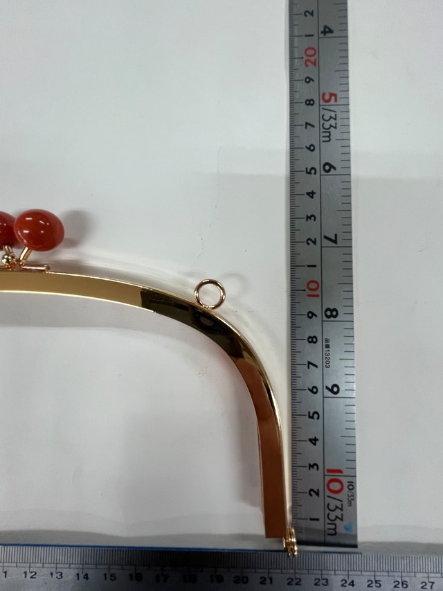 ７寸クシ角丸ハンド　16㎜ｱｸﾘﾙ玉(さんご)　対角1.8×8天両リング　　（ゴールド）