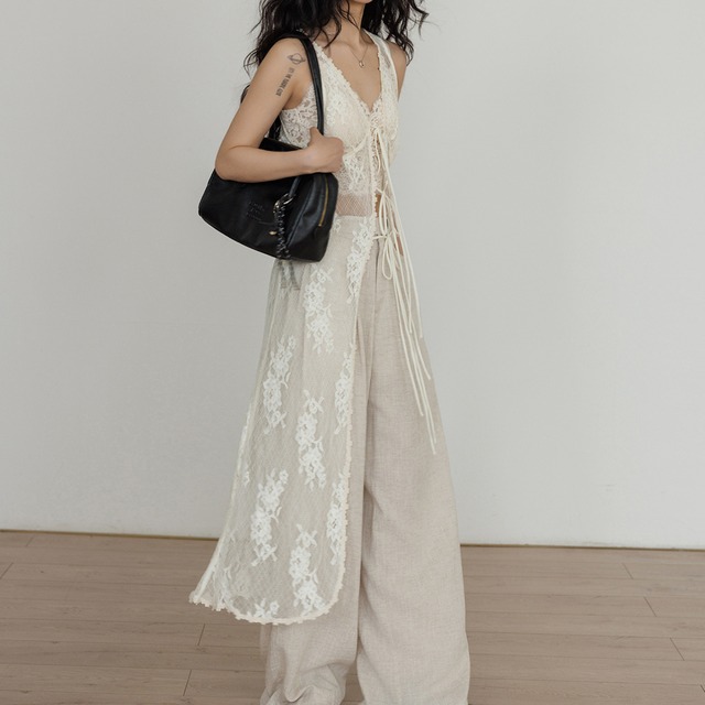 sleeveless sheer lace dress　L0329
