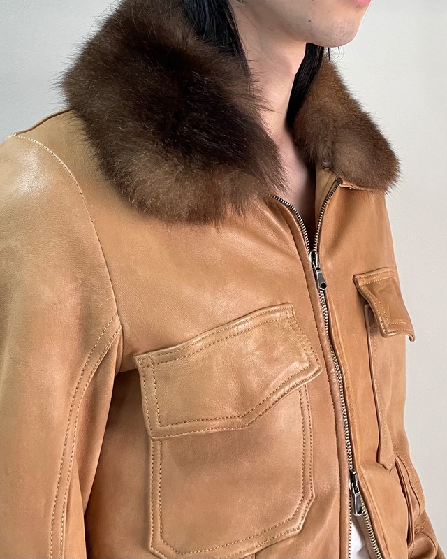 【GIORGIO BRATO】fur collar leather jacket