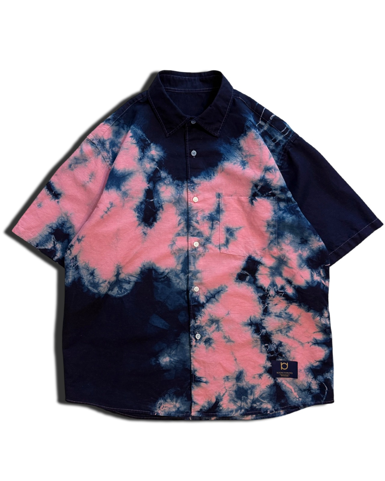 【数量限定販売】藍染めタイダイコットンリネンシャツ　果汁