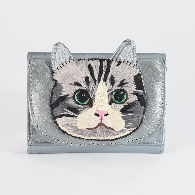 ねこミニ財布 silver cat/SILVER