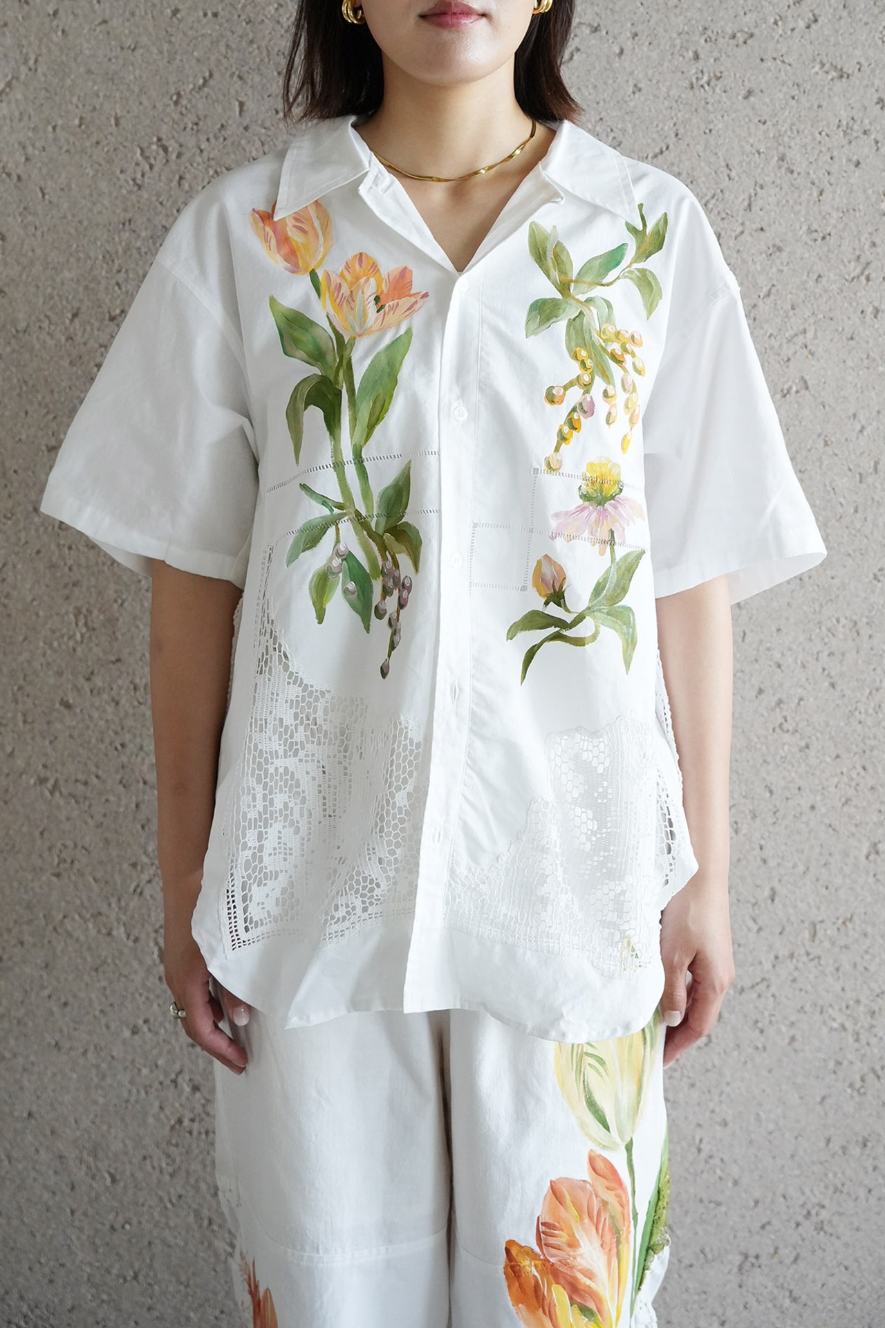 lace open collar shirt pink tulip