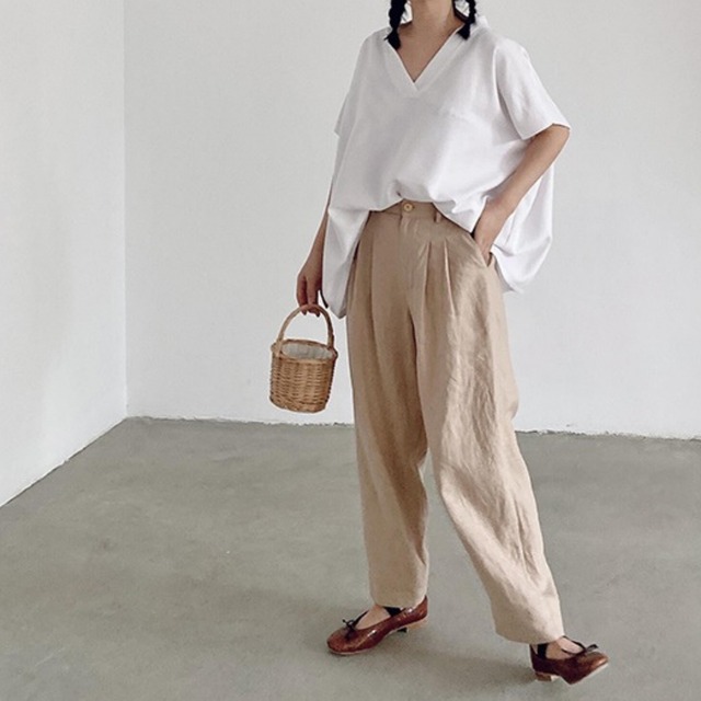 シナモンピュアリネンハイウエストパンツ