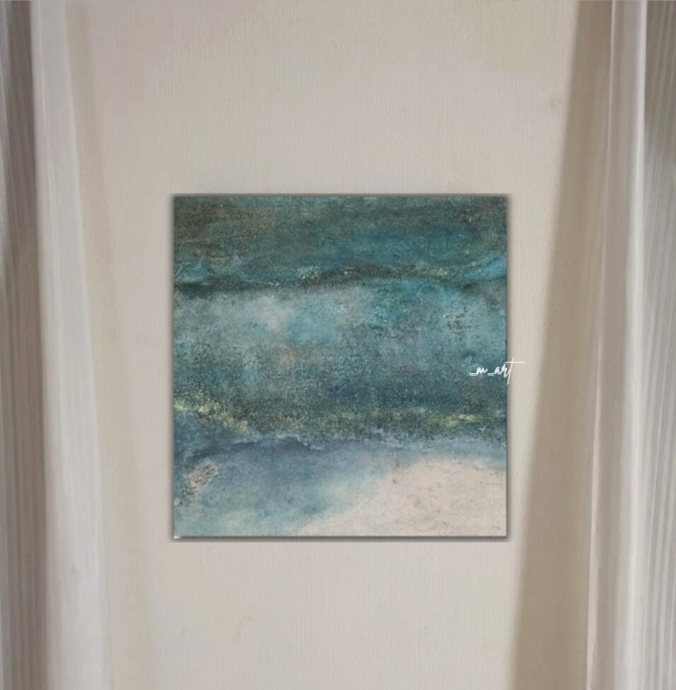 大きめ/和風/絵画/アート/抽象画/ニュアンス/モダン/ホテル/内装/海外/青 Whispers of Water no.2】漆喰アート・抽象画・現代アート・ 和モダン