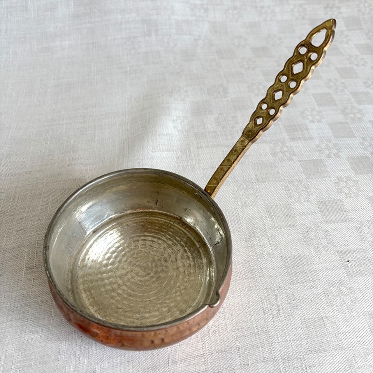 銅片手鍋　銅製小鍋　ソースパン　コーヒーウォーマー　真鍮ハンドル 12kwec23