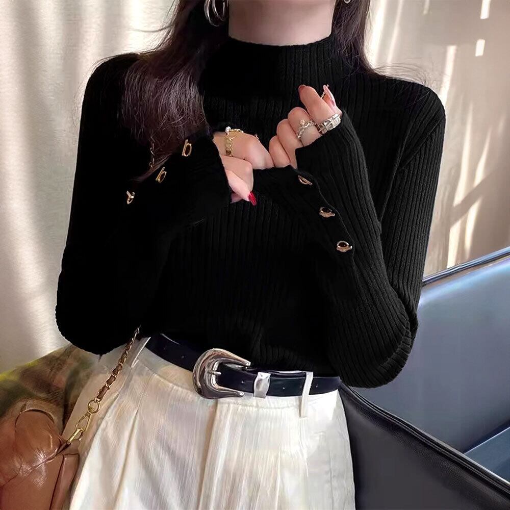 モックネック ニット レディース 長袖 トップス 韓国 きれいめ 大人 かわいい シンプル おしゃれ 重ね着 レイヤード チクチクしない リブニット 大人可愛い 大人女子