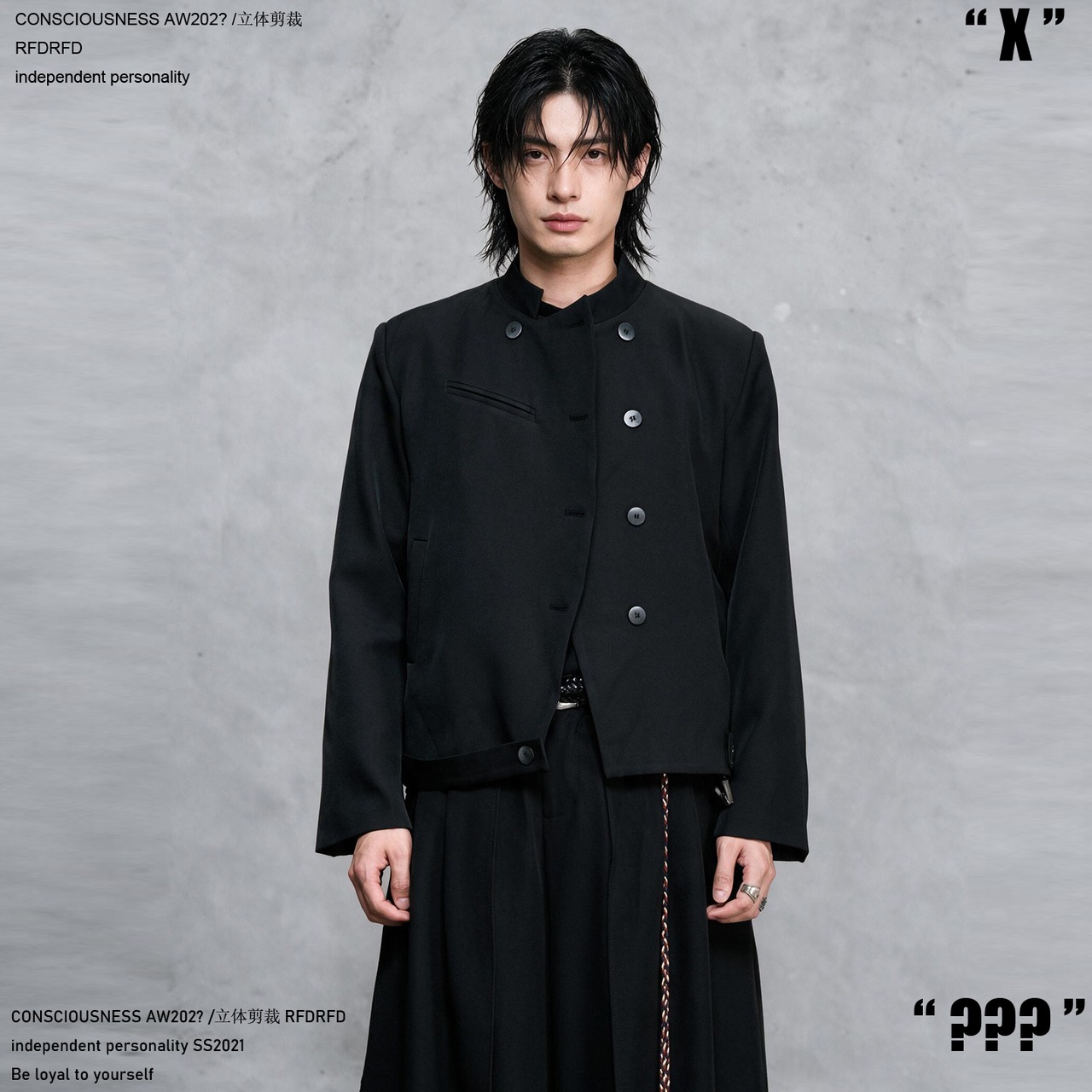 RFDRFD スタンドカラー ショート丈 アシンメトリー ジャケット