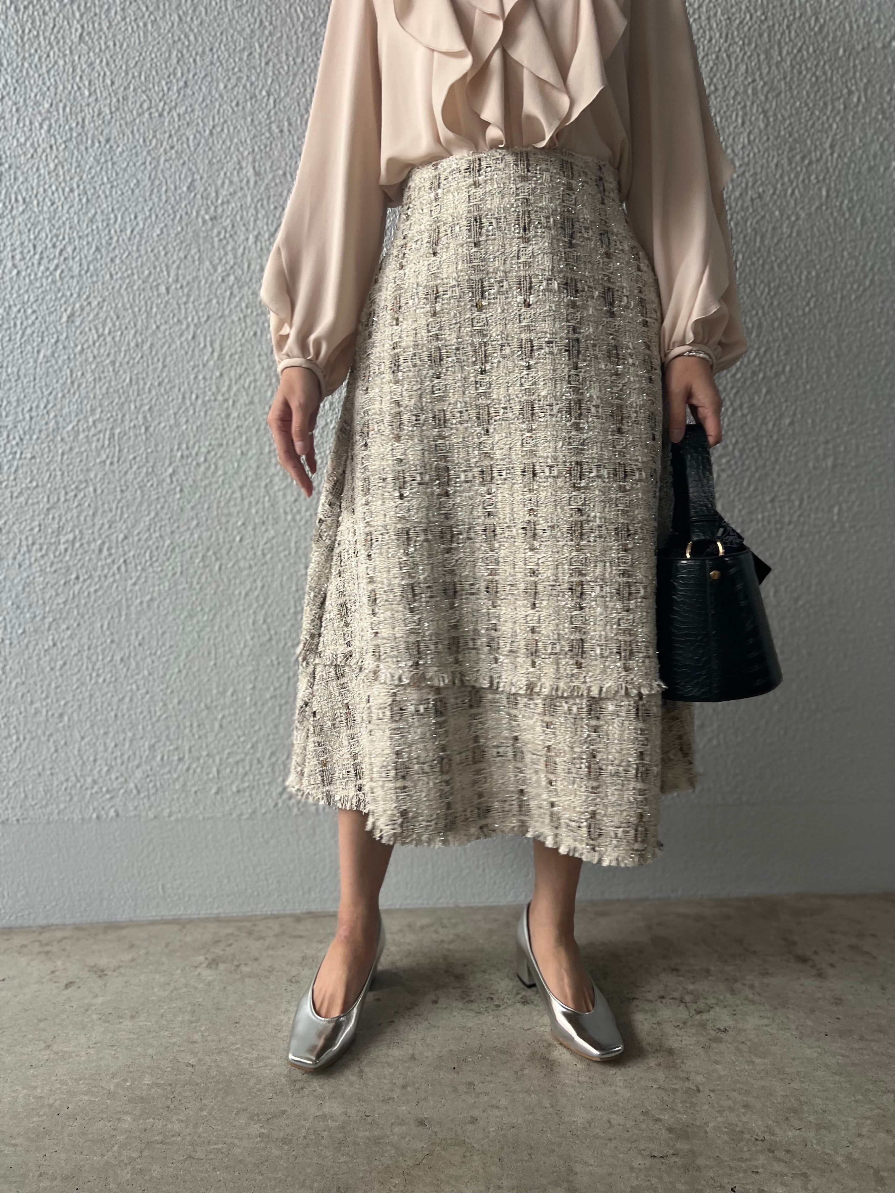 【anana】セットアップ可 ラメツイードミモレ丈スカート a89-045