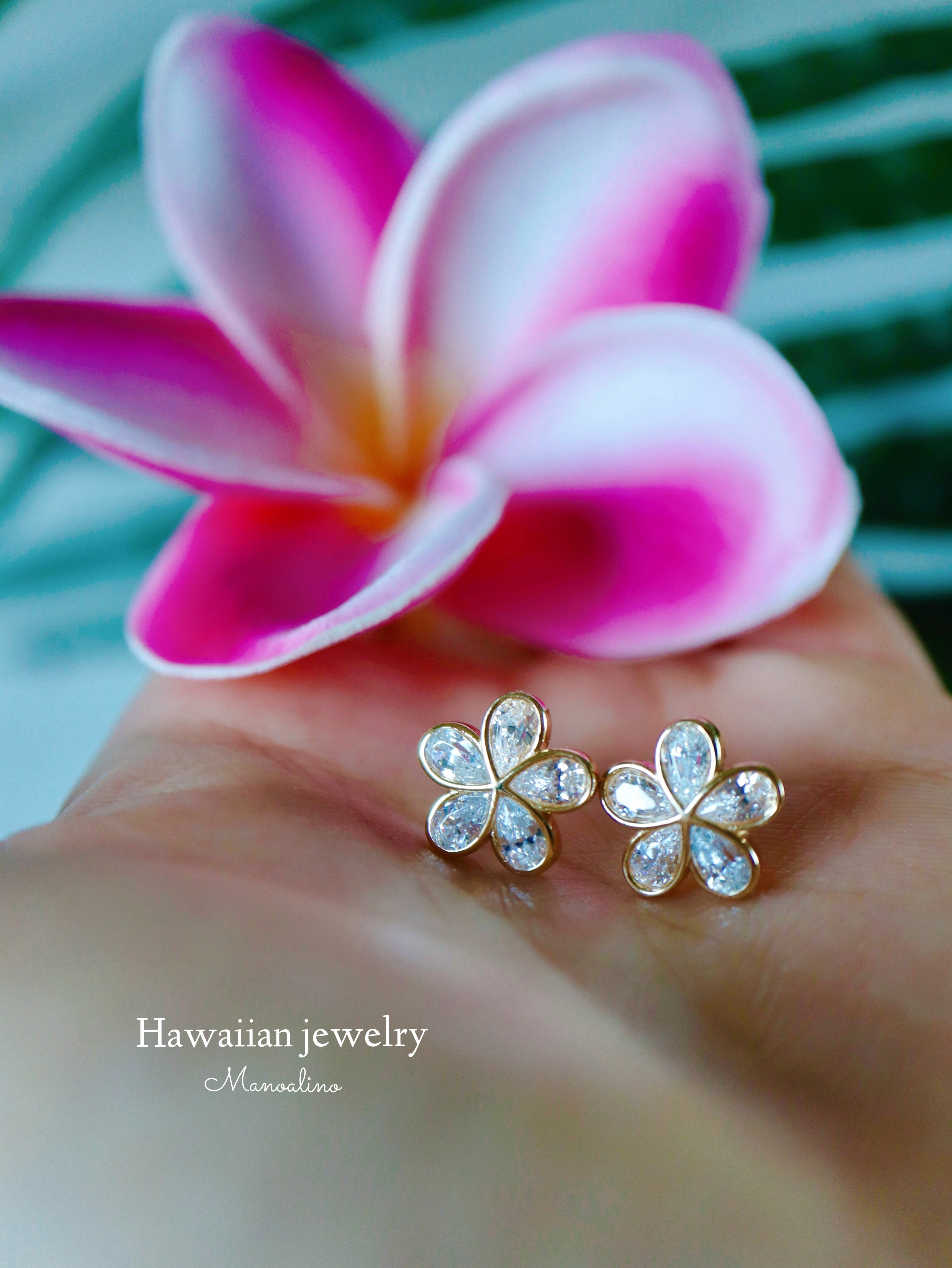 Plumeria 5Arank Zirconia Stud Earrings Hawaiianjewelry(ハワイアン