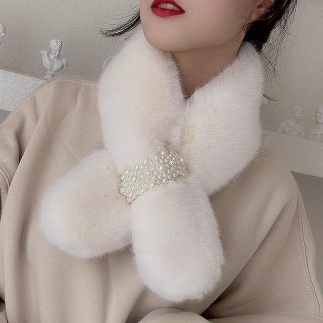 フェイクファー パールボタン ショート丈 マフラー Ｋ1092