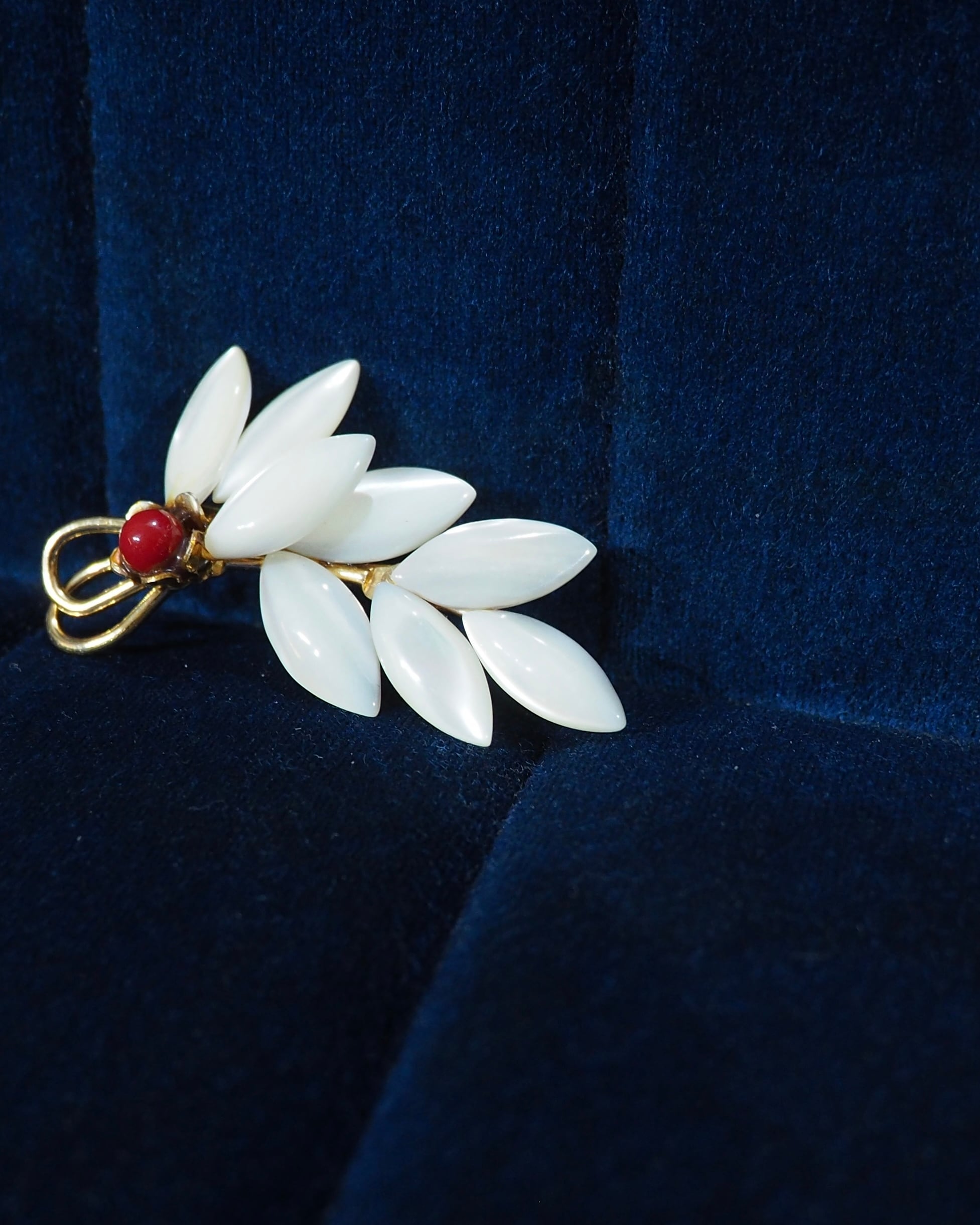 White Leaf × Red Berry Decoration vintage Brooch