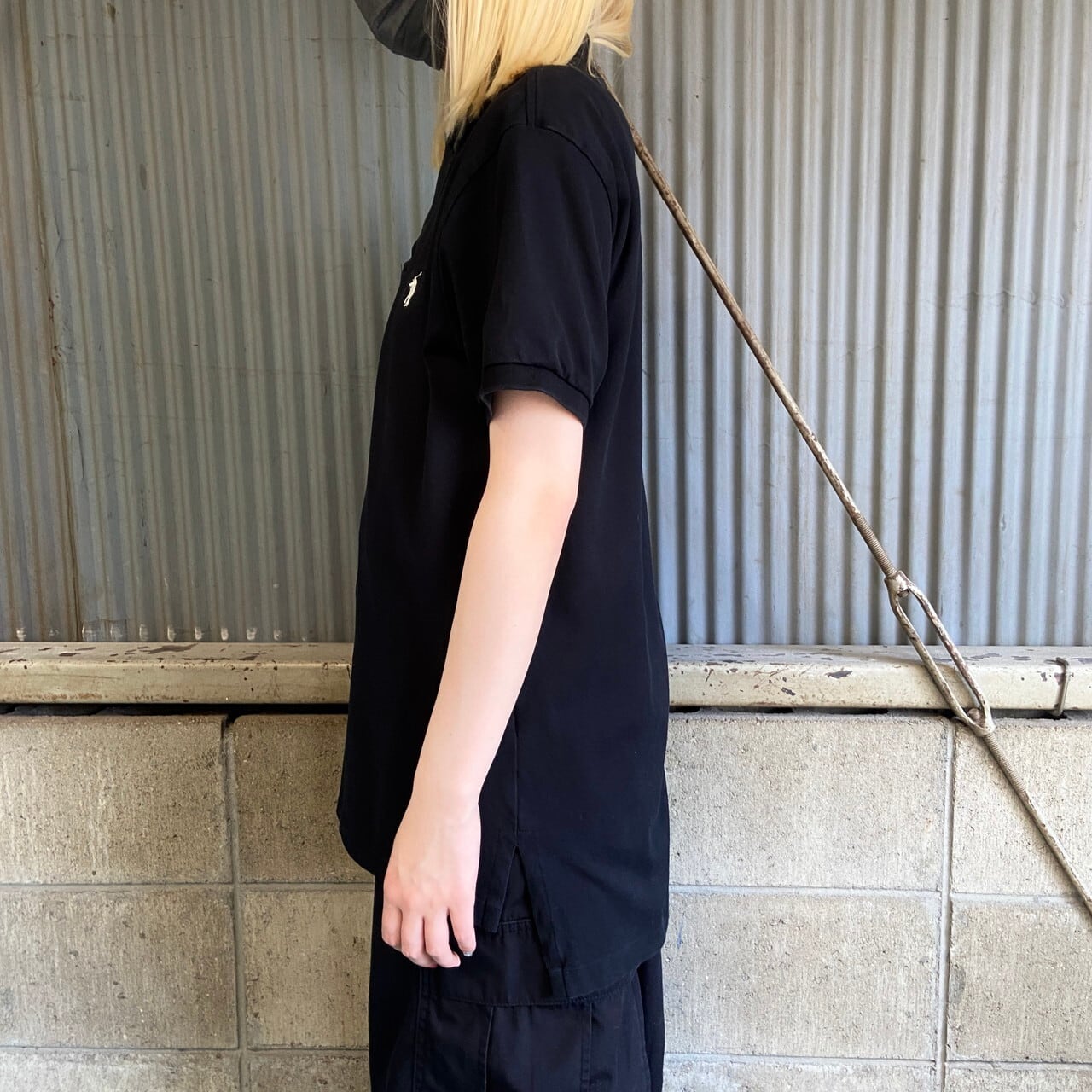 RRL フェード加工 鹿の子 ポロシャツ L 墨黒 ラルフ ダブルアールエル Polo by Ralph Lauren ポロバイラルフローレン CUSTOM FIT 鹿の子