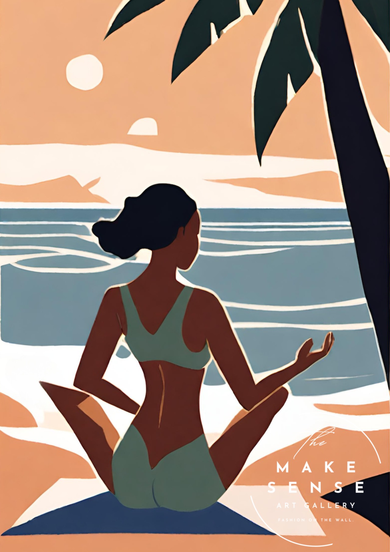 Serenity Flow｜海辺の静寂を描く癒しのヨガアート｜自然と心が調和するリゾートモダンポスター Make SenseA4ポスター