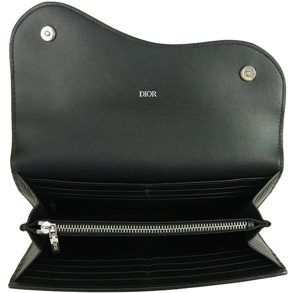 【極美品】DIOR サドル ロングウォレット 長財布 ブラック グレインドカーフ Used DIOR ディオール 長財布 サドル ロングフラップウォレット グレ