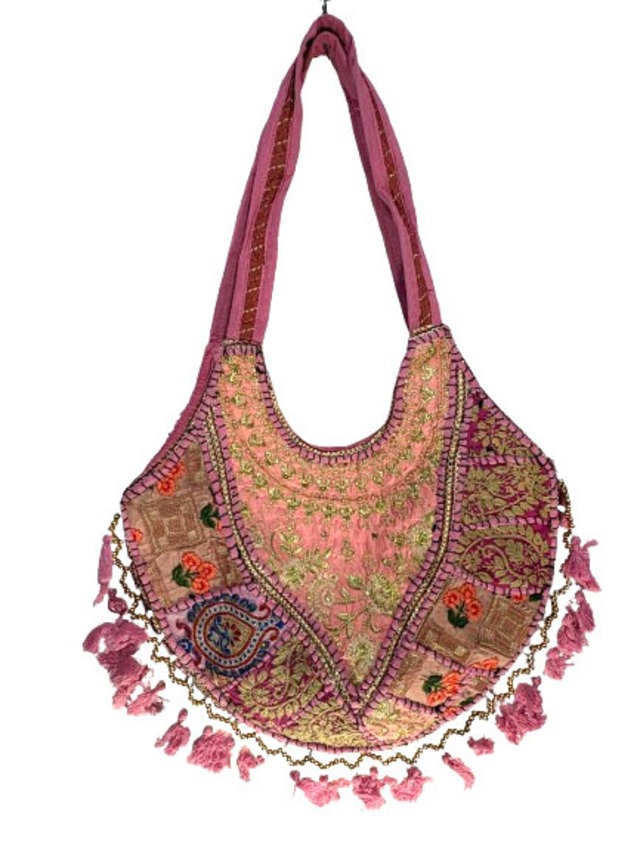 オールドサリー刺繍BAG/ピンクNO.2