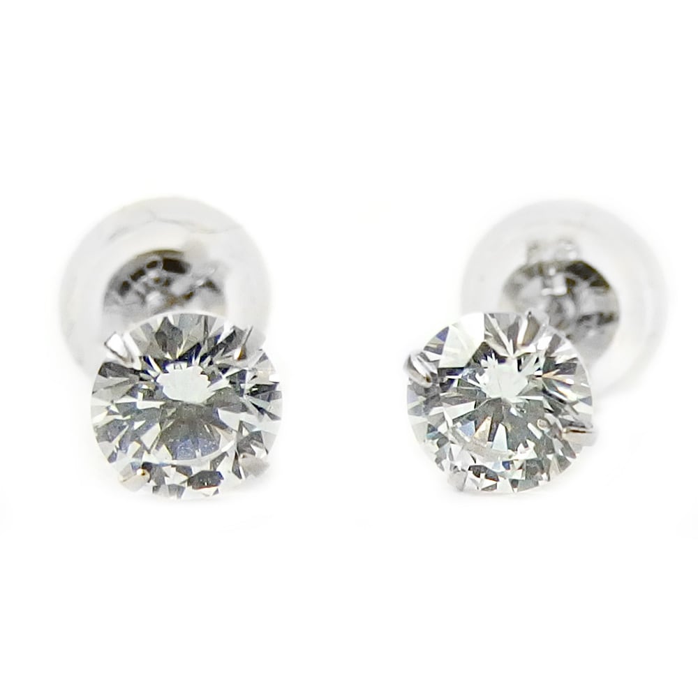 ピアス キュービックジルコニア プラチナ Pt900 ロングポスト 片側0.25ctサイズ シリコン製ダブルロックキャッチ スタッド 一粒留め 左右セット シンプル