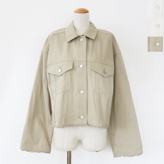 Dignite collier (ディニテコリエ) ショート ジャケット 綿麻混 ドロップショルダー フリンジ TK-80267041