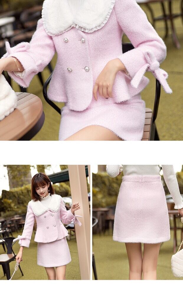 かわいい(*´▽｀*)ピンクのリボンスーツ セット】ピンク リボン セットアップ スーツ スカート ジャケット