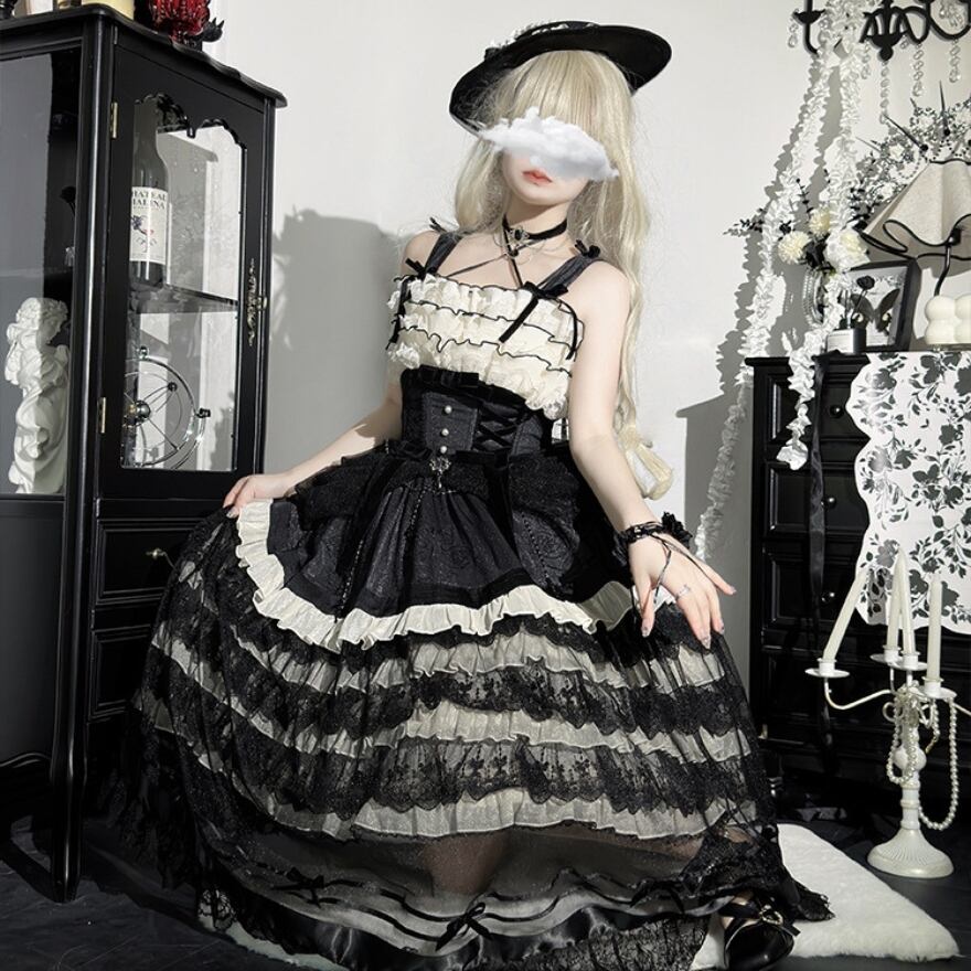 紅縁燈蛾　3点セット　ゴスロリ　白ロリ　しゅくれどーる　ロリィタ　ロリータ ゴスロリ・ロリータドレス 赤と白チェック 3点セット ロリィタJSK 甘