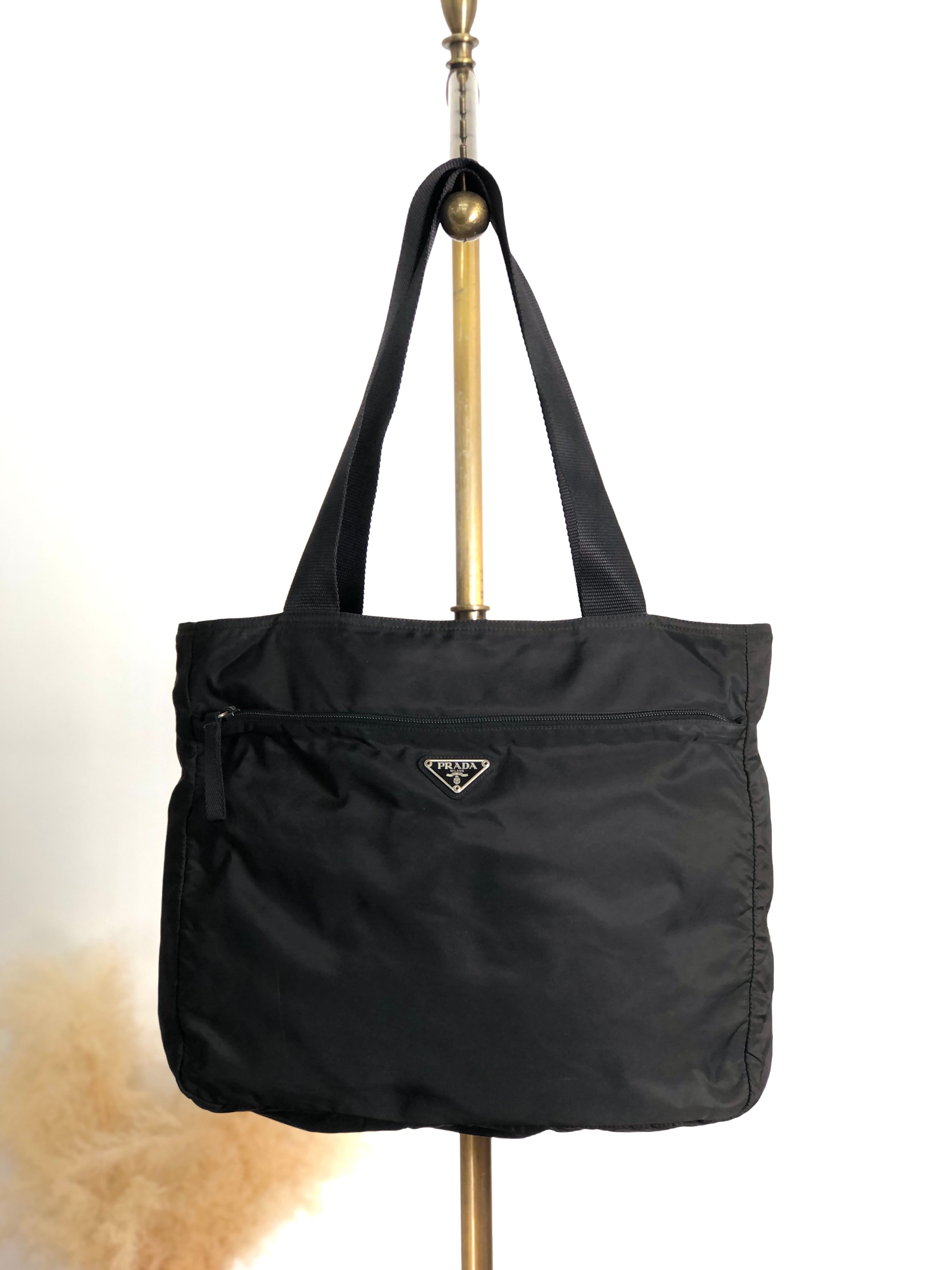 PRADA プラダ トートバッグ ブラック トライアングルロゴ ナイロン フロントファスナー vintage ヴィンテージ オールド vda5bg