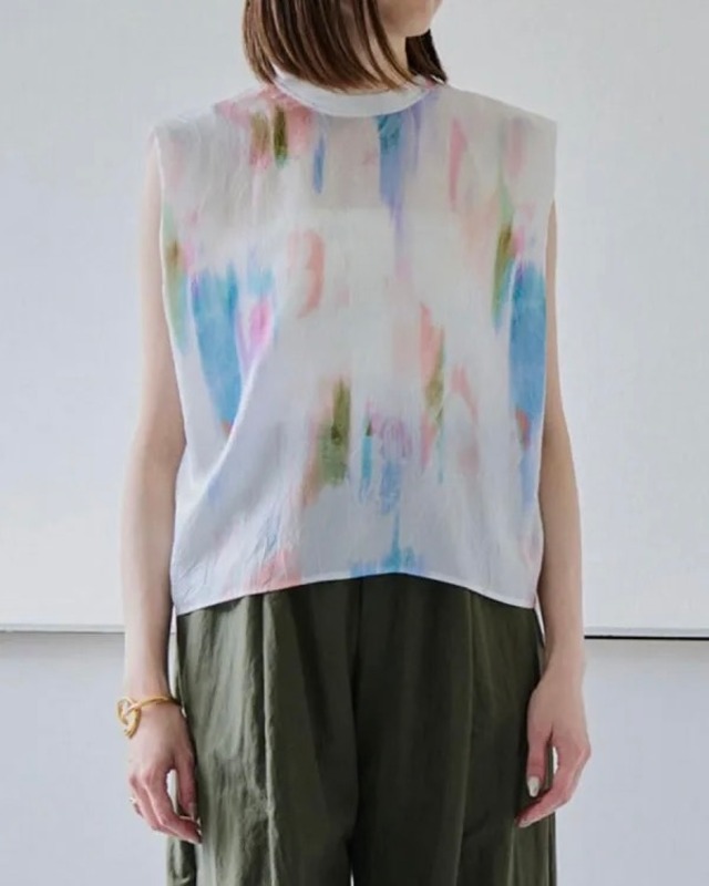 【near.nippon】プリント柄 スリーブレストップス