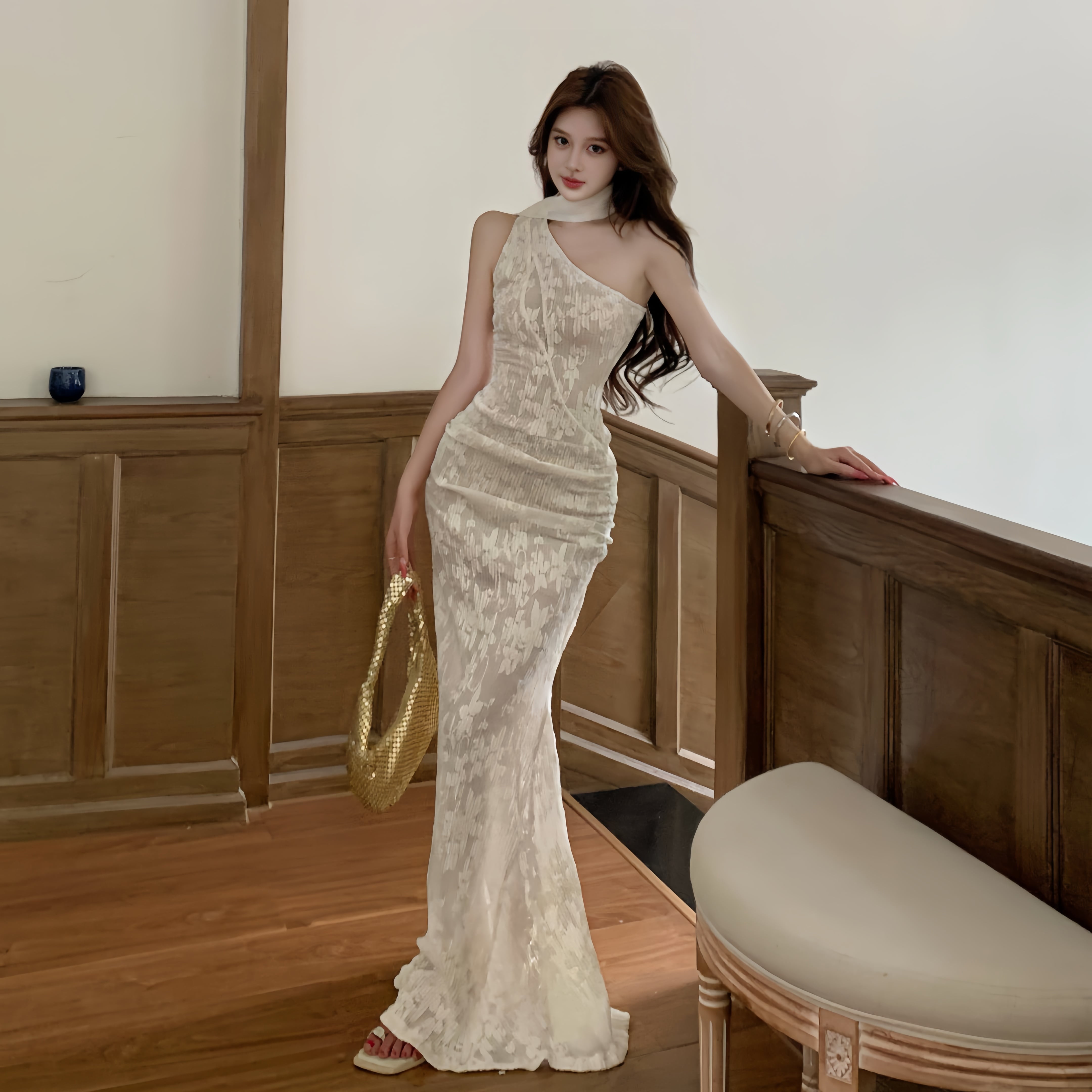 【dress】ワンショルダーマーメイドワンピース M32719