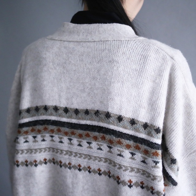 one point "和" motif human embroidery design geometry pattern loose silhouette 5b cardigan（made in italy）