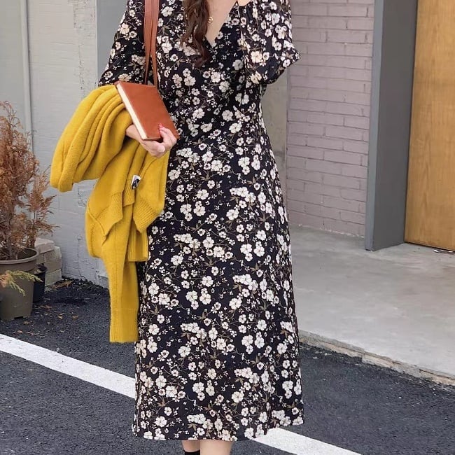 ワンピース レディース カーディガン フレアワンピース マキシ丈 長袖