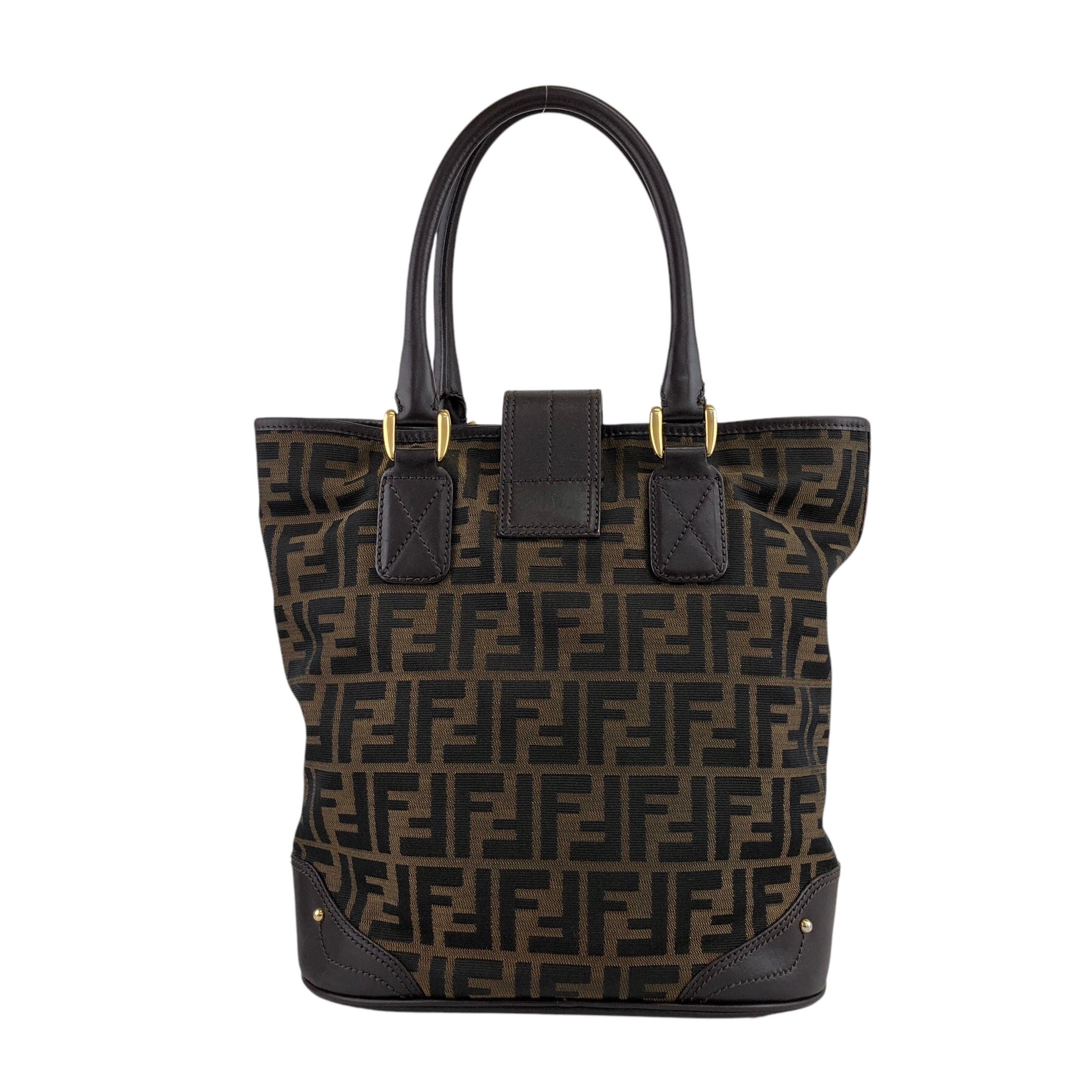 FENDI フェンディ ズッカ トートバッグ ブラウン フロントバックル