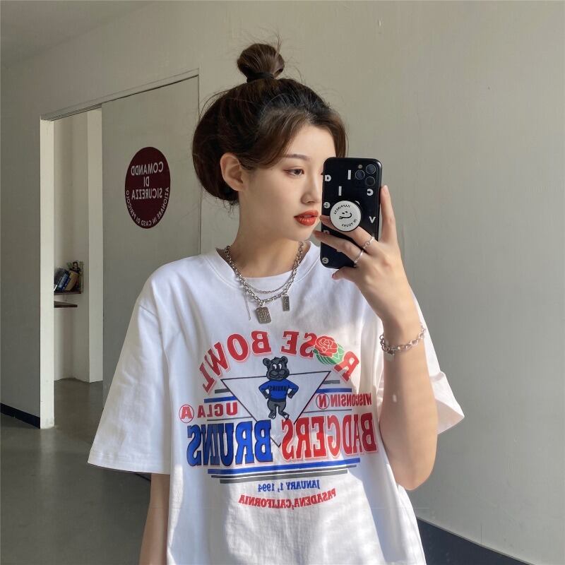 サマープリント柄Tシャツ シャツ ラウンドネック半袖スリーブ ショート ハーフスリーブ 夏物 Oネック 試着室8400527396