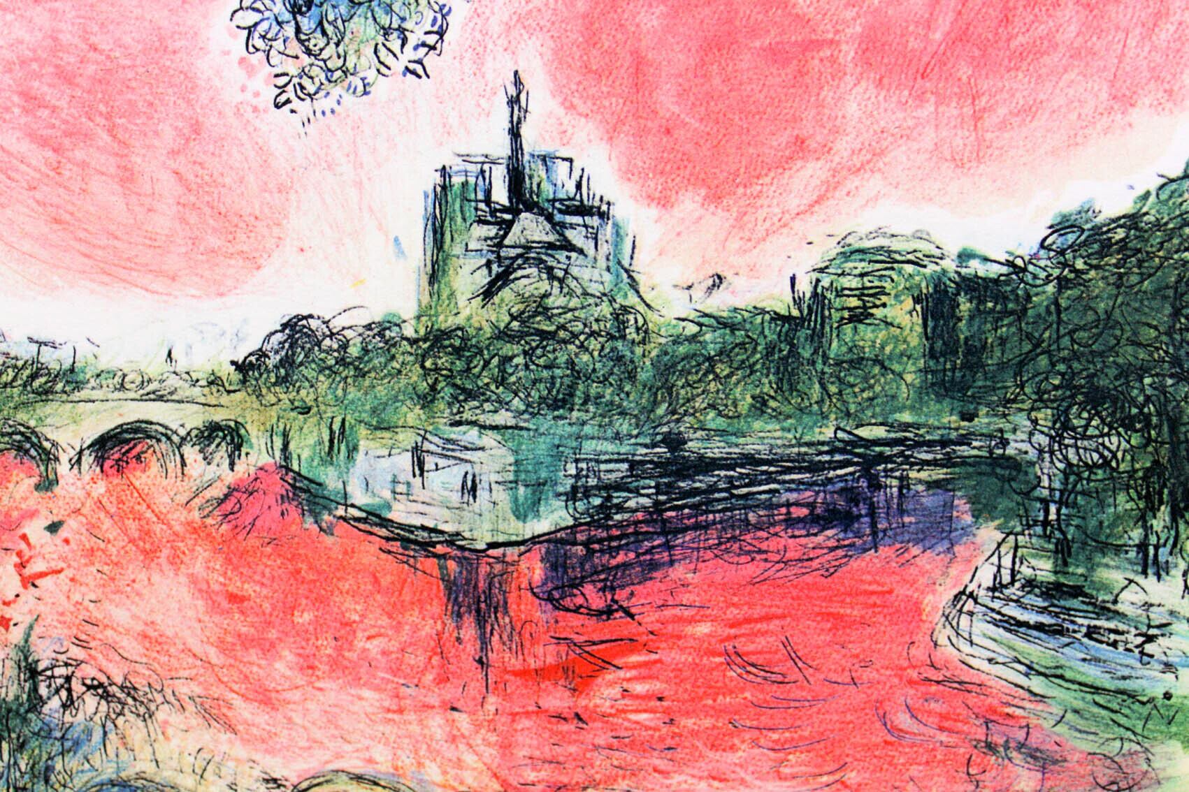 マルク・シャガール絵画「ノートルダムの眺め」作品証明書・展示用フック・限定375部エディション付複製画ジークレ