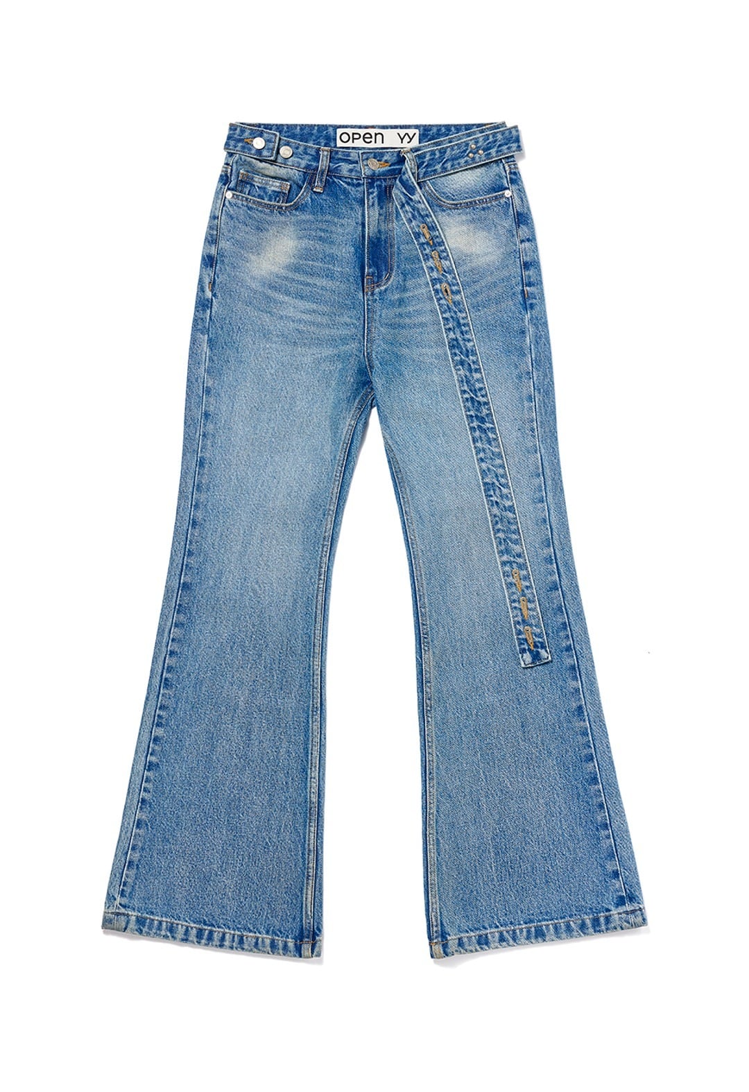 OPEN YY] BELTED LOOSE BOOTCUT JEAN, BLUE 正規品 韓国ブランド 韓国