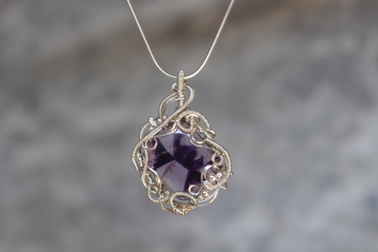 Trapiche amethyst  silver925 wirewrapping pendant
