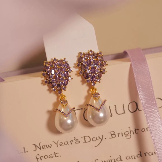 パープルビジューパールイヤリング／ピアス　CH3093