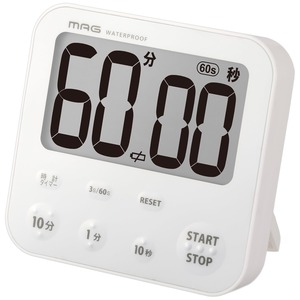 【特価処分】MAG(マグ) タイマー キッチン お風呂 水回り 洗える 生活防水 勉強 アラームの長さ3秒・1分切り替え デジタル 時計表示 置き掛け兼用 マグネット 磁石 ホワイト アクアサンク TM-610A WH-Z ノア精密