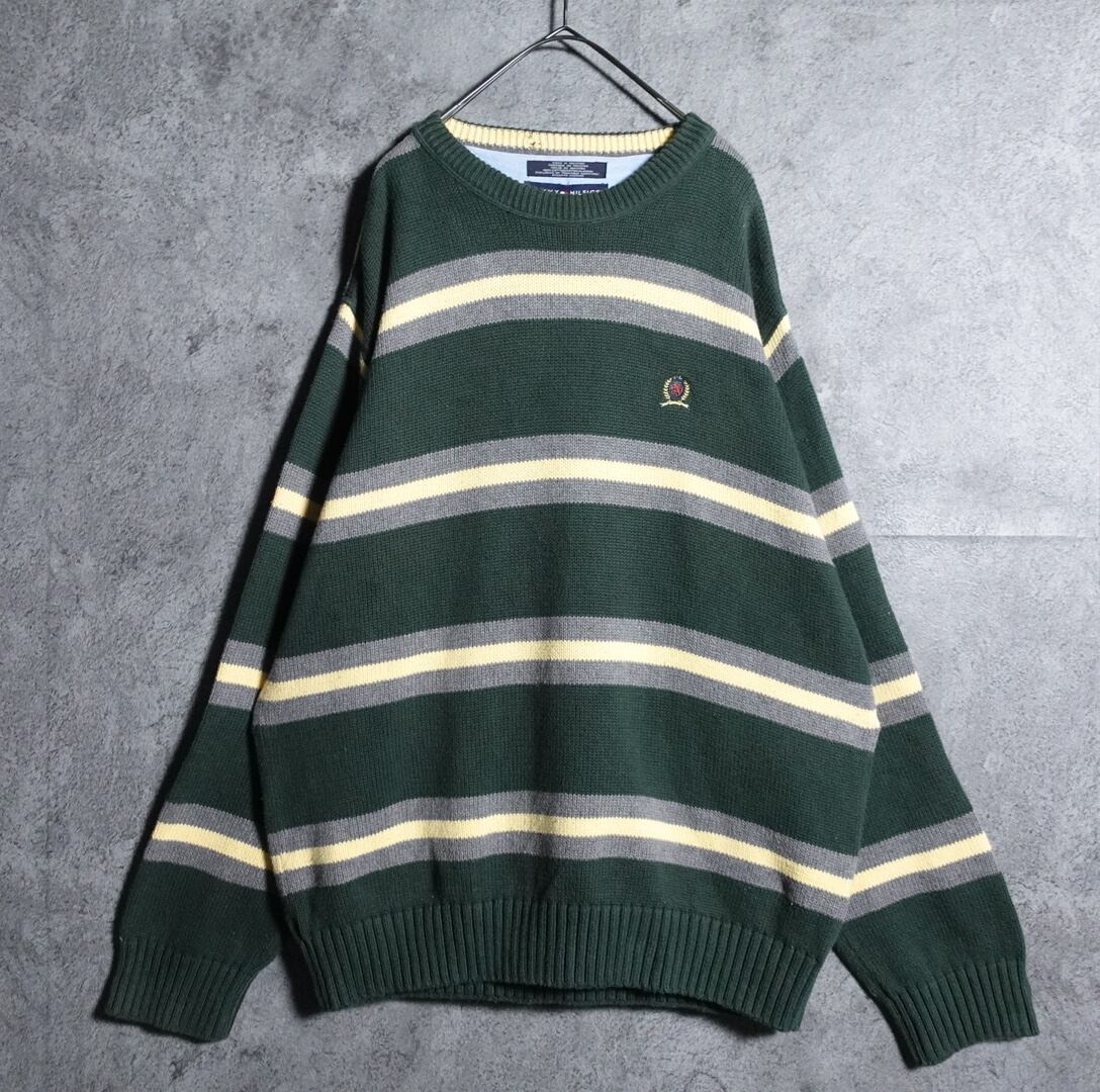 “TOMMY HILFIGER” Embroidered Logo Border Design Cotton Knit