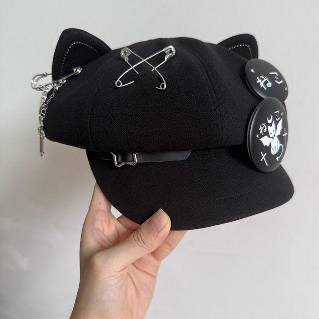 天使と悪魔 地雷系 キャスケット ベレー帽  猫耳帽 パンク 原宿ファッション