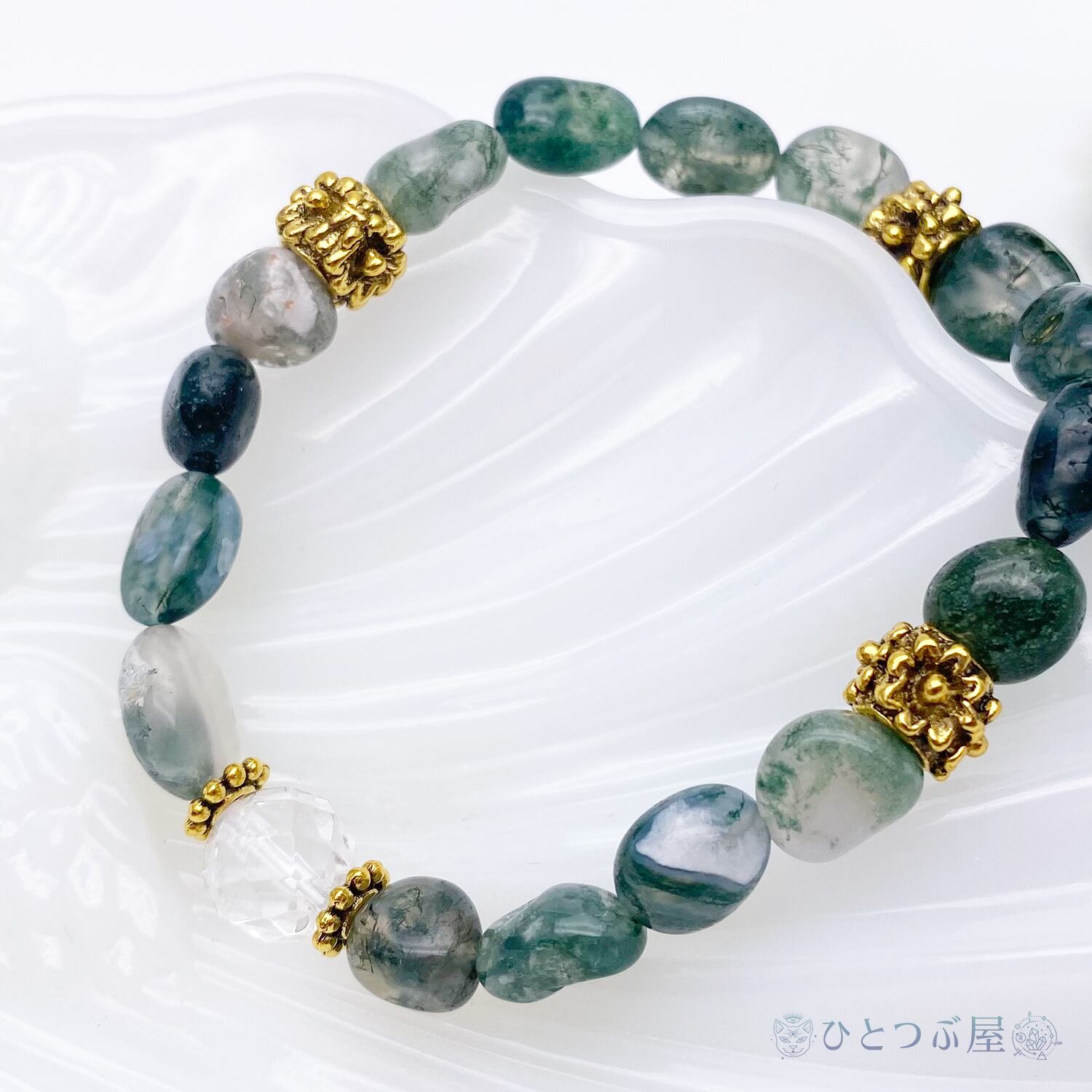 天然石ブレスレット（モスアゲート） モスアゲート ジャスパー ブレスレット 苔瑪瑙 緑 赤 レア 天然石