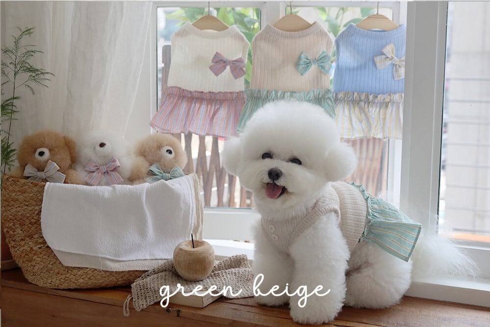 【予約】[near by us] Ribbon knit top (green beige) | LUANA DOG powered by BASE