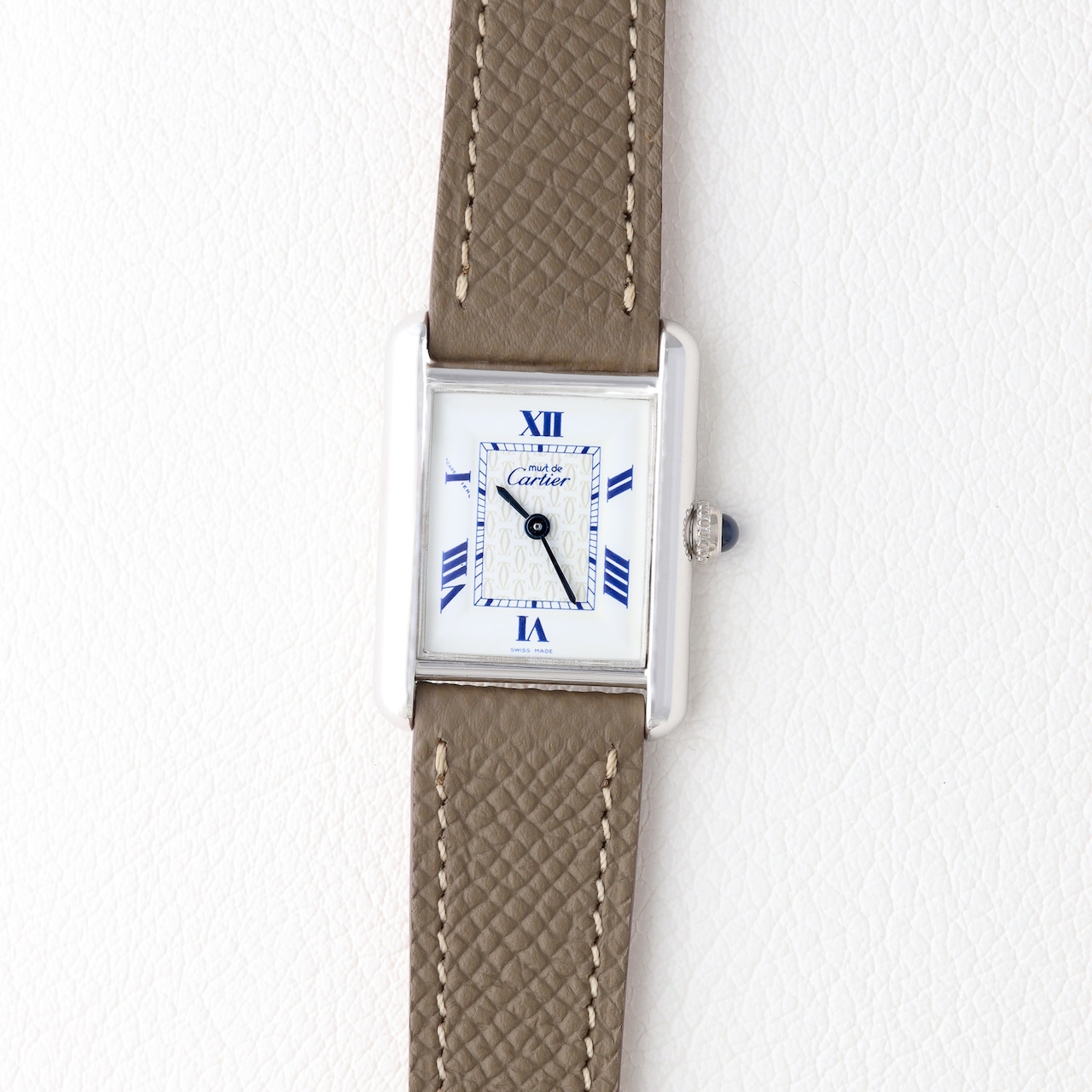 カルティエ マストタンク MM ブルー文字 とびローマン レザー
