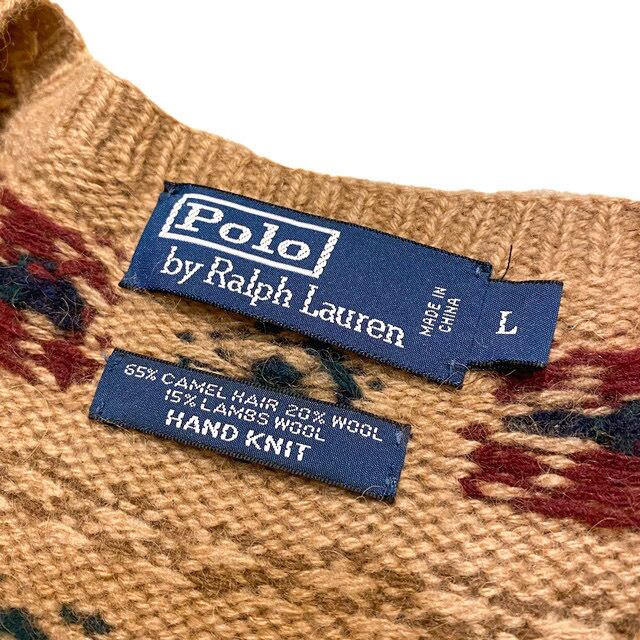90's POLO Ralph Lauren Fair Isle Hand Knit Vest L / ポロ ラルフローレン フェアアイル柄  キャメルヘア ハンドニット ニットベスト 古着