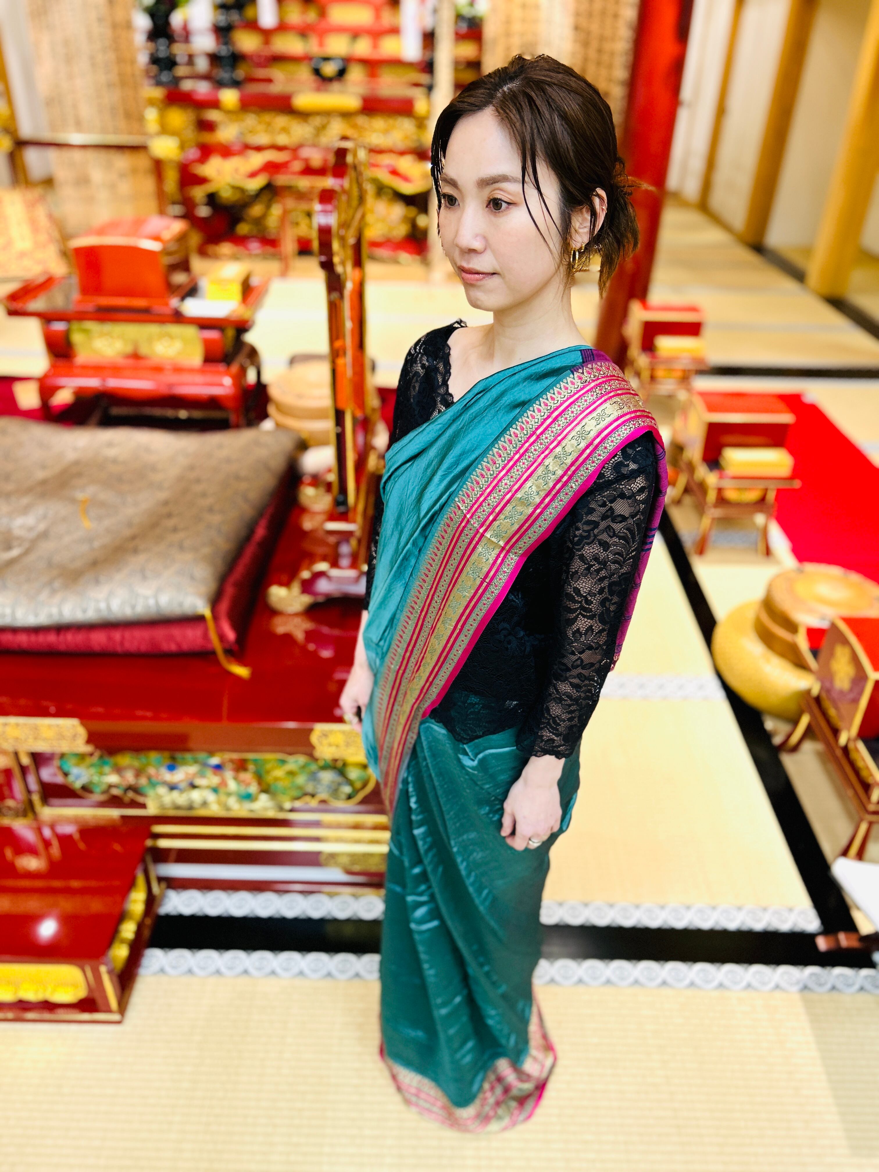 レンタル専用】インドサリー 緑×赤 | Saree shop KatoDesign SUMIKAWA