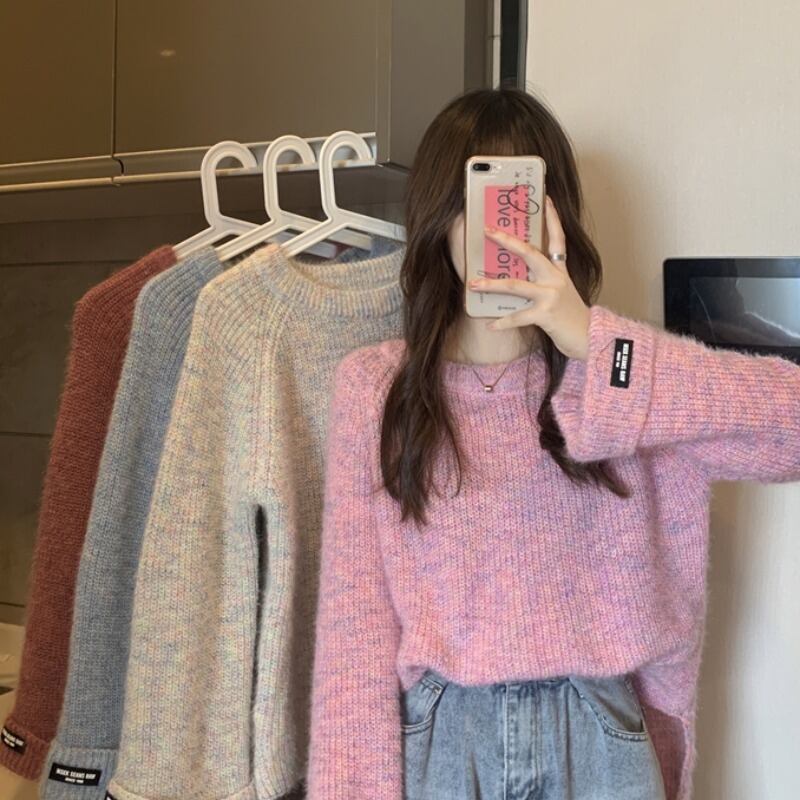 ラウンドネックルーズセーター レディーススプリングオータムブラウス 春物 秋物 Oネック 試着室52462567600