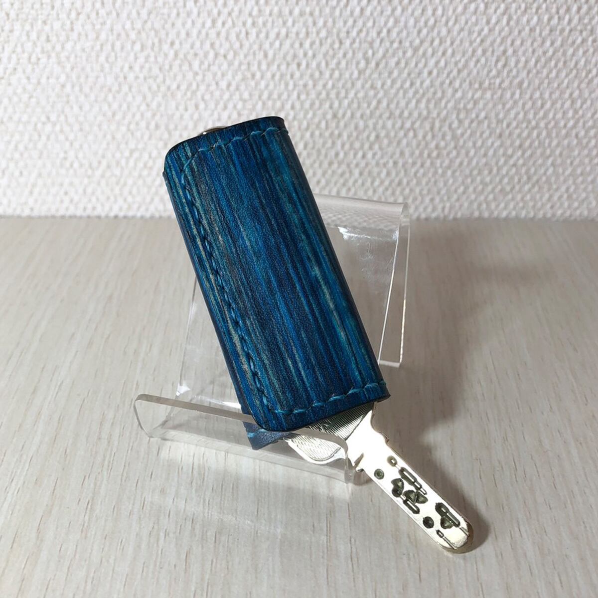 Ackey様限定 しけ引き染め キーケース ［ブルー］ | Leather & Silk AKIITO