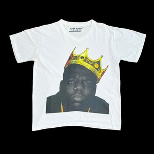 【RAW UNCUT】ノトーリアス・B.I.G ラップTシャツ ビギー フォトプリント 王冠 白t Vネック L 半袖 Notorious B.I.G US古着