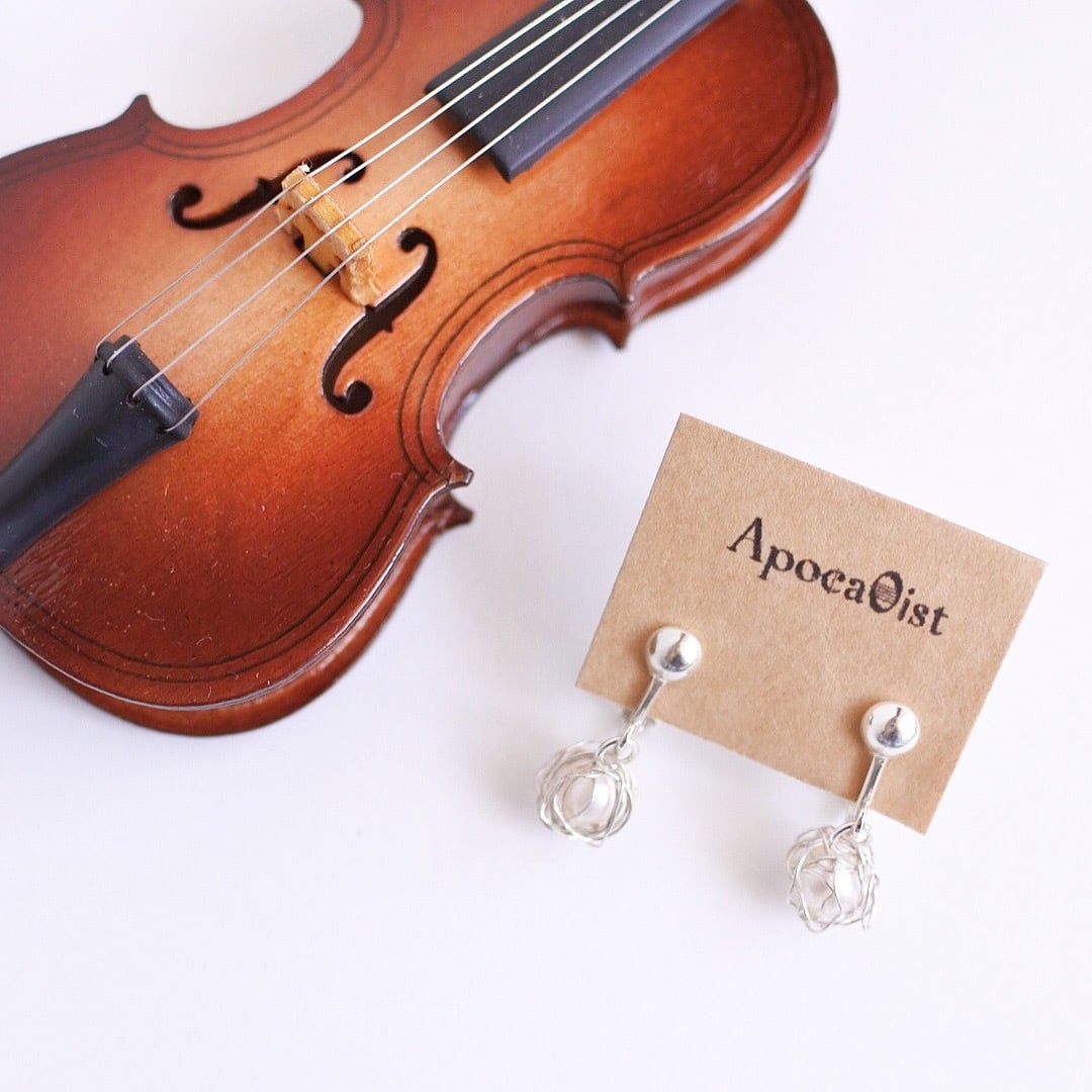 チェロ弦のシルバーワイヤーボールイヤリング C-006 Cello silver